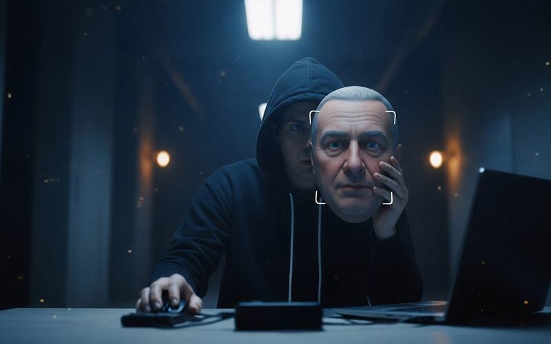 パソコンに向かう詐欺師